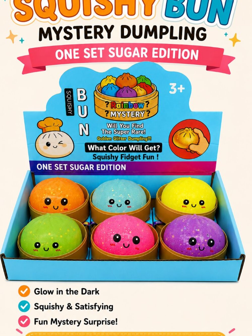 Glow in the Dark Glitter Dumpling Squishy Stress Ball Mystery Sensory Toy Fidget